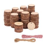 100 PCS 2.4-2.8 Inch Unfinished Wood Slices, Natural Wood Slices, Predrilled with Hole Wood Slice for DIY Arts Craft Christmas Ornaments