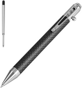 Cool Hand 4.5'' Carbon Fiber Bolt Action Pen with Retractable Stylus Tip for Any Touch Screen, Compact Size, Skelton Out Deep Pocket Clip (5.7''Carbon Fiber Silver)