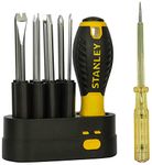 STANLEY STHT62511-8 9-Way Screwdriver Set with Storage Case & 5 Meter Plastic Short Measuring Tape (5m)(Yellow) & 178mm/7.5'' Spark Detecting 2-in-1 Screwdriver 5mm