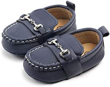 QIETION Baby Boys Girls Oxford Shoes PU Leather Soft Sole Sneakers Anti-Slip Toddler Ankle Boots Infant Walking Shoes, V201-dark Blue, 12-18 Months Narrow Infant