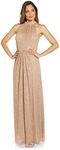 Adrianna Papell Stretch Metallic Crinkle Mesh Halter Neck Gown, Champagne Gold, 12