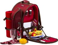 2 Person Red Picnic Backpack Hamper with Cooler Bag includes Tableware & Fleece Blanket