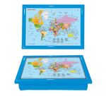 World Map Cushioned Lap Tray Bean Bag Padded Dinner Serving Cushion Laptop Holder Breakfast LapTray ( BLUE )