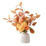 FURN ASPIRE Combo Set of Ceramic Vase and Hand Made Artificial Flowers Bouquet (Yellow)