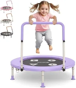 BCAN 36'' Toddler Trampoline, Foldable Mini Trampoline for Kids Ages 1-6, Adjustable Handle, Safety Pad & Foldable Legs, Baby Trampoline Indoor/Garden, Gift for Boy and Girl, Purple