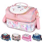 idensic Kids Double Decker Cooler Insulated Lunch Bag for Boys, Girls, Men, Women, with Adjustable Strap Reusable Toddler Lunchbox for School and Daycare Cute Travel Bags (Pink Unicorn)