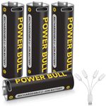 POWER BULL USB AA Battery Lithium, USB Rechargeable AA Batteries 1.5V 3600mWh Over 1000 Cycles with 4-in-1 Charging Cable, 4-Pack