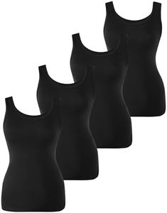 BAMBOO COOL Womens Camisole Tank Top Soft Wide Strap Cami Basic Layering Undershirt for Summer 4 Pack