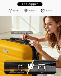 COOLIFE 3-Piece Luggage Set – Lightweight ABS+PC Suitcases, Lemon Yellow