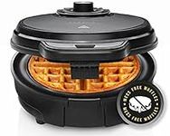 Chefman Anti-Overflow Belgian Waffle Maker w/Shade Selector, Temperature Control, Mess Free Moat, Round Nonstick Iron Plate, Cool Touch Handle, Measuring Cup Included, Black Stainless Steel