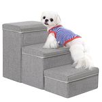 Uross Dog Stairs with Storage 3-Steps, Dog Steps for Small Medium Large Dogs, Pet Stairs to Bed for Old Dog Cats, Dog Puppy Steps for Couch (Grey)