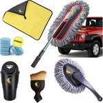 LUDE 10 PCs Microfiber Duster Kit with Car Accessories, Car Interior and Exterior Cleaning Brush Set| Mini Dustbin and Scratch Free 800 GSM Microfiber Cloth for SUVs| Glass Cleaner Tablets