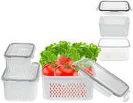 Tisovixo Fresh Containers for Fridge, 3pcs Fruit Container with Lid and Colander, Fridge Organizers and Storage,Vegetable Fruit Partitioned Refrigerator Organizer Containers for Fruits Vegetables Meat