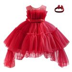 Miipat Baby Flower Girl Dress Wedding Party Tulle Princess Pageant Ball Gown Toddler Formal Dresses with Bowknot Headwear(Wine,2-3T)