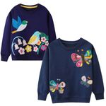 Winzik Girls Sweatshirt, Butterfly Sweater Shirt Toddler Kids Girl Pullover Fall Long Sleeve 2 Pack Clothes 2-7T (6-7 Years, 2Pcs Dark Blue Bird/Butterfly)