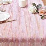 AlaTyche 1 Pack Pink Cheesecloth Table Runner,90×300cm Rustic Gauze Fabric Table Runner,Boho Table Runner,Cheese Cloth Centerpiece for Events Wedding Banquet Party Birthday Bridal