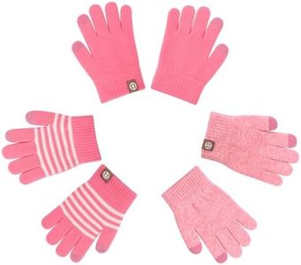 MA COWCF 3 Pairs Kids Winter Gloves - Touchscreen Linner with Grip Warm Stretchy Knit Mittens 2-8 Years Boys and Girls (PINK, One Size)