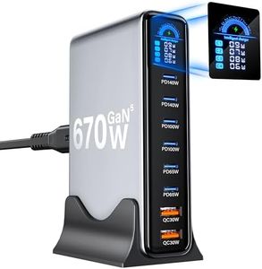 YESDEX 670W USB C Charger, 8-Port GaN Fast Charging Station with LCD Smart Display & Touch Control, Max 140W PD 3.1 Laptop Power Adapter Compatible with MacBook Pro, iPad, iPhone 16/15, Samsung, Dell