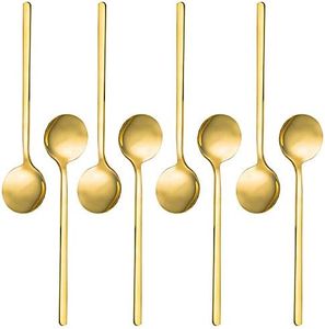 Pack of 8, Gold Plated Stainless Steel Espresso Spoons, findTop Mini Teaspoons Set for Coffee Sugar Dessert Cake Ice Cream Soup Antipasto Cappuccino, 5.3 Inch