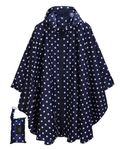 POWINSUN Fashion Hooded Rain Poncho Waterproof Raincoat Jacket with pocket for Women/Men/Adult, A-blue Dot, One Size