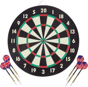 Paper Wound Dart Board – Indoor Hanging 20-Point Darts and Target Bullseye Game – Comes with Six 17g Brass Tipped Darts by Hey! Play!