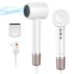 TANSHINE Hair Dryer,Negative Ion High Speed Blow Dryer,110,000 RPM High-Speed Hair Dryer for Fast Drying,1400W Low Noise Brushless Motor Hairdryer with 360° Rotating Magnetic Nozzle for Travel,White