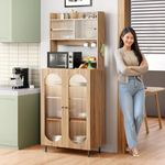 Rocco Stellar Multipurpose Storage Cabinet | Engineered Wood Sideboard for Living Room, Kitchen & Office | Adjustable Shelves, Auto LED Lights & Soft-Close Doors (Oak, Tall Size with Upper Storage)