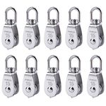 Rocaris 10 Pcs Stainless Steel Wire Rope Crane Pulley Block M15 Lifting Crane Swivel Hook Single Pulley Block Hanging Wire Towing Wheel