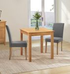 Hallowood Furniture Hereford Oak Small Dining Table and 2 Straight Back Dining Chairs, Solid Wooden Square Table and Chairs in Grey Seat, Kitchen Table & Small Chairs, Dining Room Set