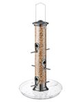 iBorn Bird Feeders Seed Catcher for Outside Hanging 6 Port Bird Feeder for Cardinal Birds Aluminium Metal,Brushed Black Finishing 14 Inch 6 Port (Seed is not Included)