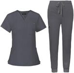 niaahinn Scrub for Women Scrubs Top with Classic V-Neck & Yoga Jogger Pants Medical Nursing Uniform Scrub Set (Grey, XL)