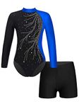 CHICTRY Girls Long Sleeve Gymnastics Leotard Unitard with Shorts 2 Piece Outfits Ballet Dance Bodysuit Biketard Dancewear Type b Blue 9-10 Years