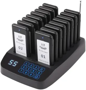 LOUKIENE Restaurant Pager System, 16 Wireless Beepers, Touch Screen Keyboard Calling Customers Waiting Pagers with Vibration Flash and Buzzer for Queue in Food Trucks Churches Hospitals Hotels Eatery