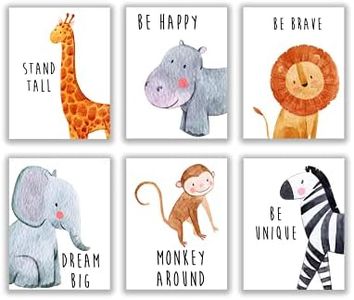 Safari Baby Animals, Baby Nursery Decor, Baby Room Decor, Playroom Wall Art Decor Prints, Boys & Girls Room, Kids Bedroom Inspirational Quotes, Motivational Art, Inspirational Art. Set of 6 8x10in.