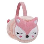 Kids Foldable Earmuffs Cute Animal Fox Ear Muffs Hairbands Cozy Furry Fur Winter Thermal Ear Warmers Earflap Adjustable Outdoor Soft Fleece Plush Warm Ear Covers Earmuff Headband, Pink, Fox, One Size