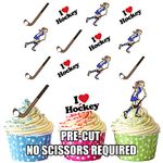 AK Giftshop PRE-CUT I Love Field Hockey Girls Mix - Edible Cupcake Toppers/Cake Decorations (Pack of 12)