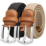 Alphyly Neries 2 Pack Mens Elastic Belt, Braided Golf Belt For Men, Woven Stretch Belt Boys Belt Black khaki Belt For Waist 30-35''