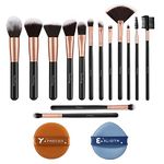 Nestling Makeup Brushes Rose Golden 14 Pcs Makeup Brush Set with 2 Powder Puffs Premium Synthetic Kabuki Brushes for Foundation Face Powder Blush Eyesshadow Cruelty- Free