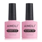 AIMEILI Hema Free Gel Nail Polish - Rubber Base and No Wipe Top Coat Kit Set 10ml