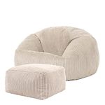 icon Kingston Cord Bean Bag Chair and Pouffe, Stone Beige, Large Lounge Chair Bean Bags for Adult with Filling Included, Jumbo Cord Adults Beanbag, Boho Room Decor Living Room Furniture