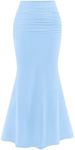 PRETTYGARDEN Women's Maxi Mermaid Bodycon Skirt 2025 Trendy Summer Casual High Waisted Ruffle Ruched Long Mesh Skirts (Sky Blue,Small)