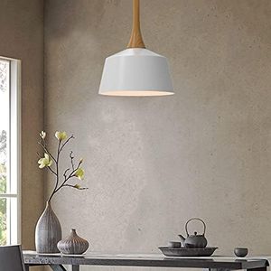 7 PANDAS Indoor White Pendant Light Wood Top, Modern Ceiling Lighting for Cafe, Bedroom, Restaurant Bar Kitchen Island Lamp Fixture - 240V E27 Screw - Shade Size: D 27 * H 16 cm