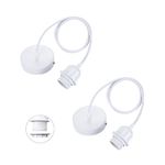 Linkind 2-Pack Metal E27 Pendant Light Fitting, Modern Industrial Lamp Holder with Lock Ring, 100cm Braided Flexible Cable, White