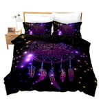 Homewish Dreamcatcher Duvet Cover Set Boho Mandala Bedding Set 2pcs for Girls Adults Purple Dream Catcher Comforter Cover Soft Polyester Bedspread Cover with 1 Pillowcase (No Comforter) Twin Size