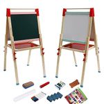 Kids Easel with Paper Roll, Height Adjustable Magnetic Chalk Board & Dry Erase Board,Many Accessories