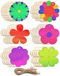 Cinvo 30 Pieces Flowers Wood Cutouts Floral Wooden Slices 3 inch Unfinished Blank Wood Ornaments Flower Embellishments for Painting DIY Projects Decoration(6 Flower Styles with 30 Hanging Strings)