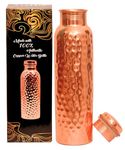 Copper Water Bottle 34 oz - 100% Handmade Solid Pure Hammered Copper Bottle - Ayurvedic Copper Drinking Bottle for Women and Men|Wide Mouth Design|Heavy Duty & Leakproof Lid with Premium