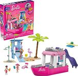 Barbie MEGA Boat Building Toys Playset, Malibu Dream Boat with 317 Pieces, 2 Pets, 3 Micro-Dolls and Accessories, Pink, 6+ Year Old Kid Gift Ideas