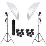 HIFFIN E27 Studio Double Holder KIT Umbrella White + Studio Light Stand 9 FT+ Umbrella and Double Holder KIT Set of 2 (2 x Double Holder | 2 x Light Stand 9 feet | 2 x Umbrella | 1 x Bag)