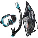 TUSA Sport Adult Serene Mask and Dry Snorkel Combo, Black/Ocean Green